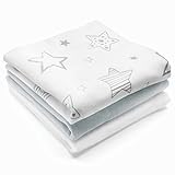 Makian Moltontücher Stoffwindeln Sterne - 3er Pack, 80x80 cm - weiche Baby Spucktücher aus 100% Baumwolle - Schadstoffgeprüft, Öko Tex Standard 100 - Weiß Grau