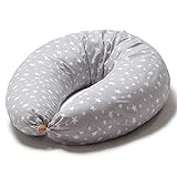 Niimo Stillkissen Schwangerschaftskissen zum schlafen groß XXL Erwachsene mit Bezug aus 100% Baumwolle für Mutter und Baby (Grau-Weiße Sterne)