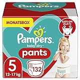 Pampers Windeln Pants Größe 5 (12-17kg) Baby Dry, 132 Höschenwindeln, MONATSBOX, Einfaches An- und Ausziehen, Zuverlässige Trockenheit